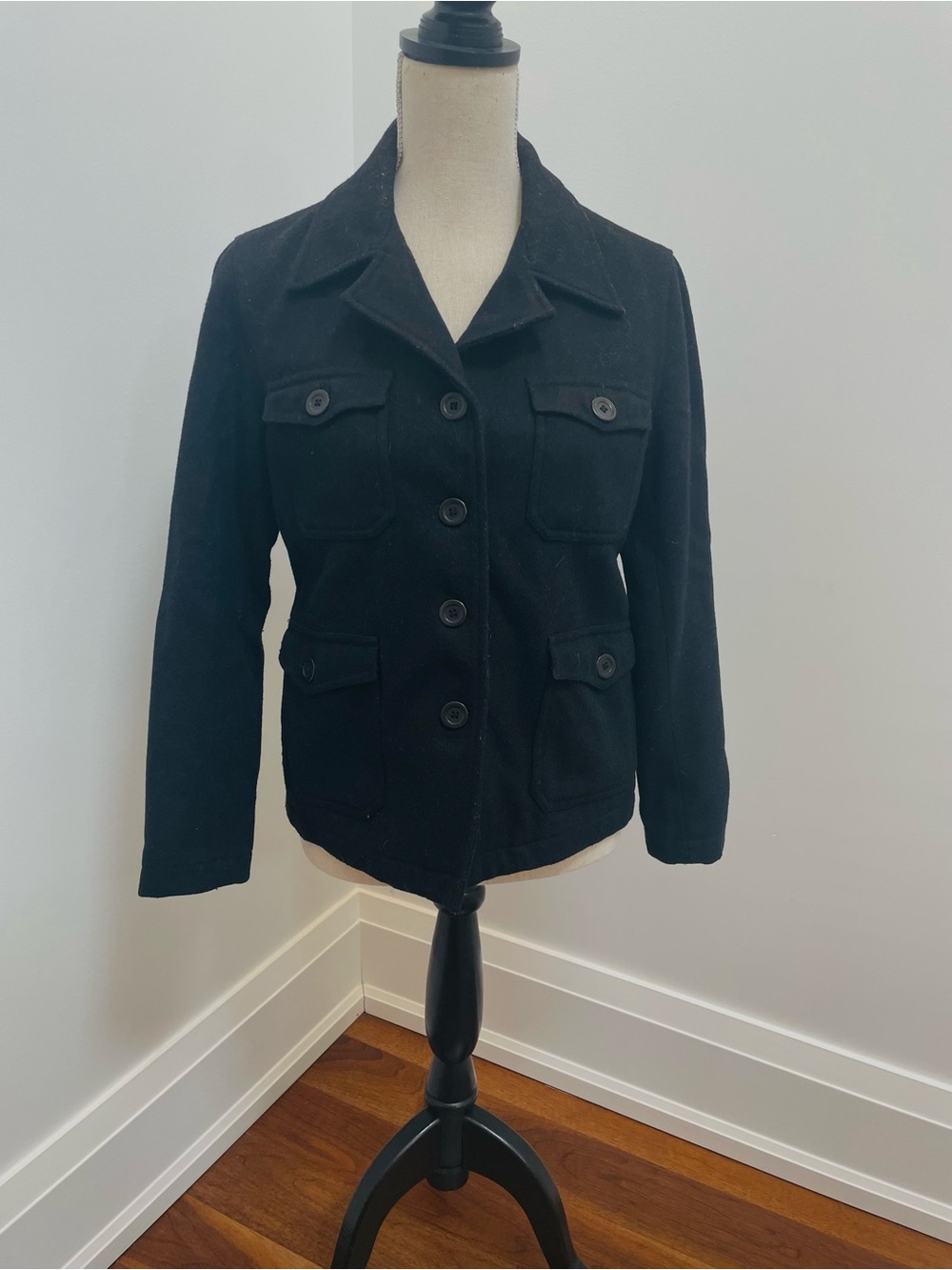 GAP Black Wool Four-Pocket Button Peacoat
